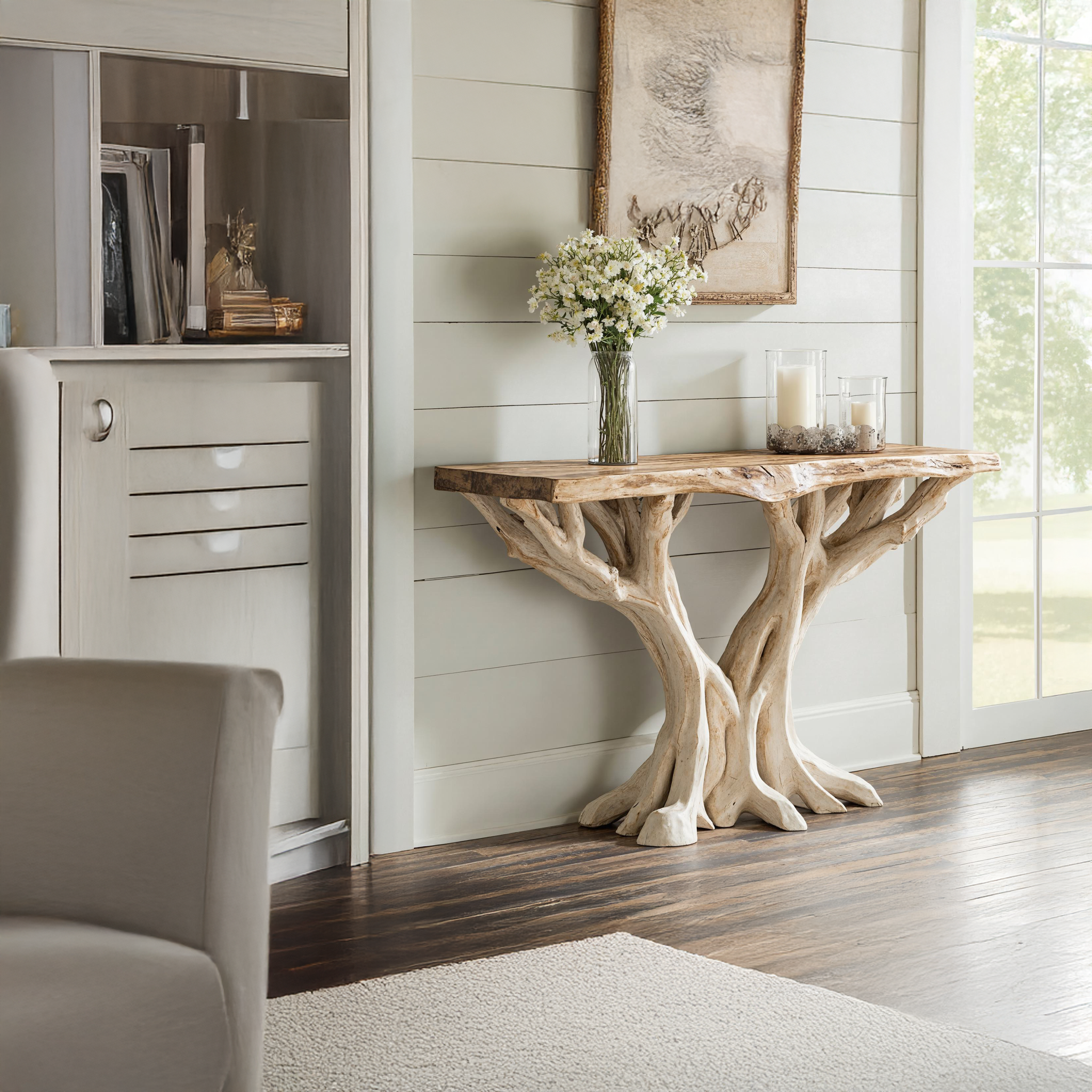 Rustic farmhouse wood console table for entryway decor with natural finish and sturdy design-1